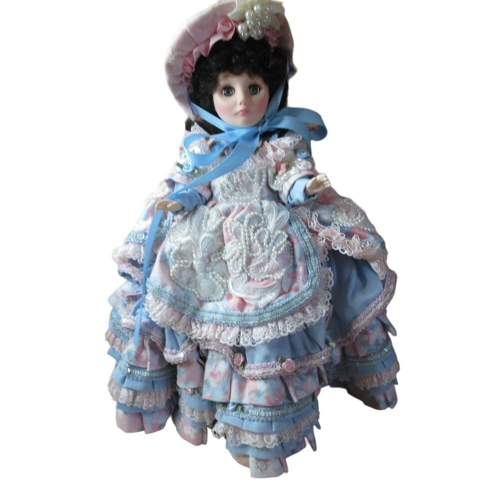 Effanbee 16" Vinyl Doll in Victorian Style Dress with Stand Vintage 1978